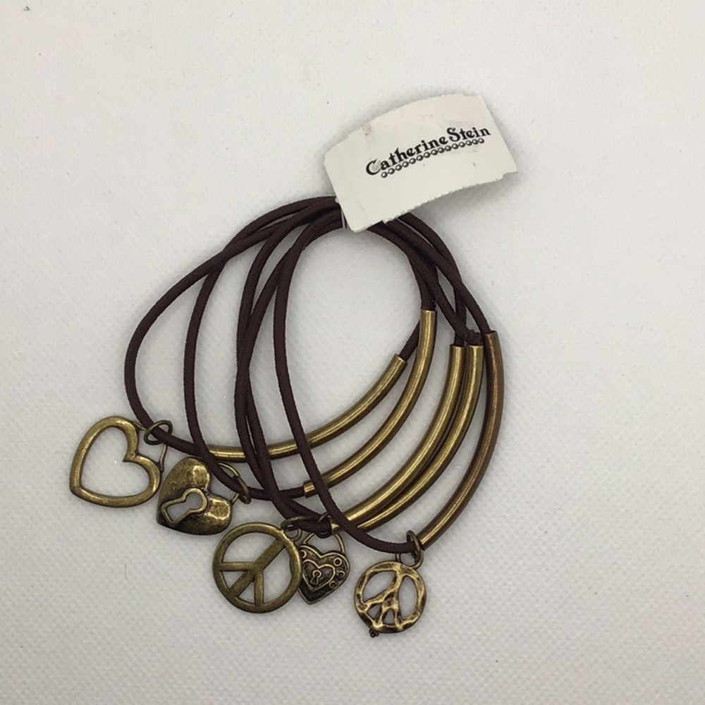 Catherine Stein Gold/Brown Elastic Charm Bracelets